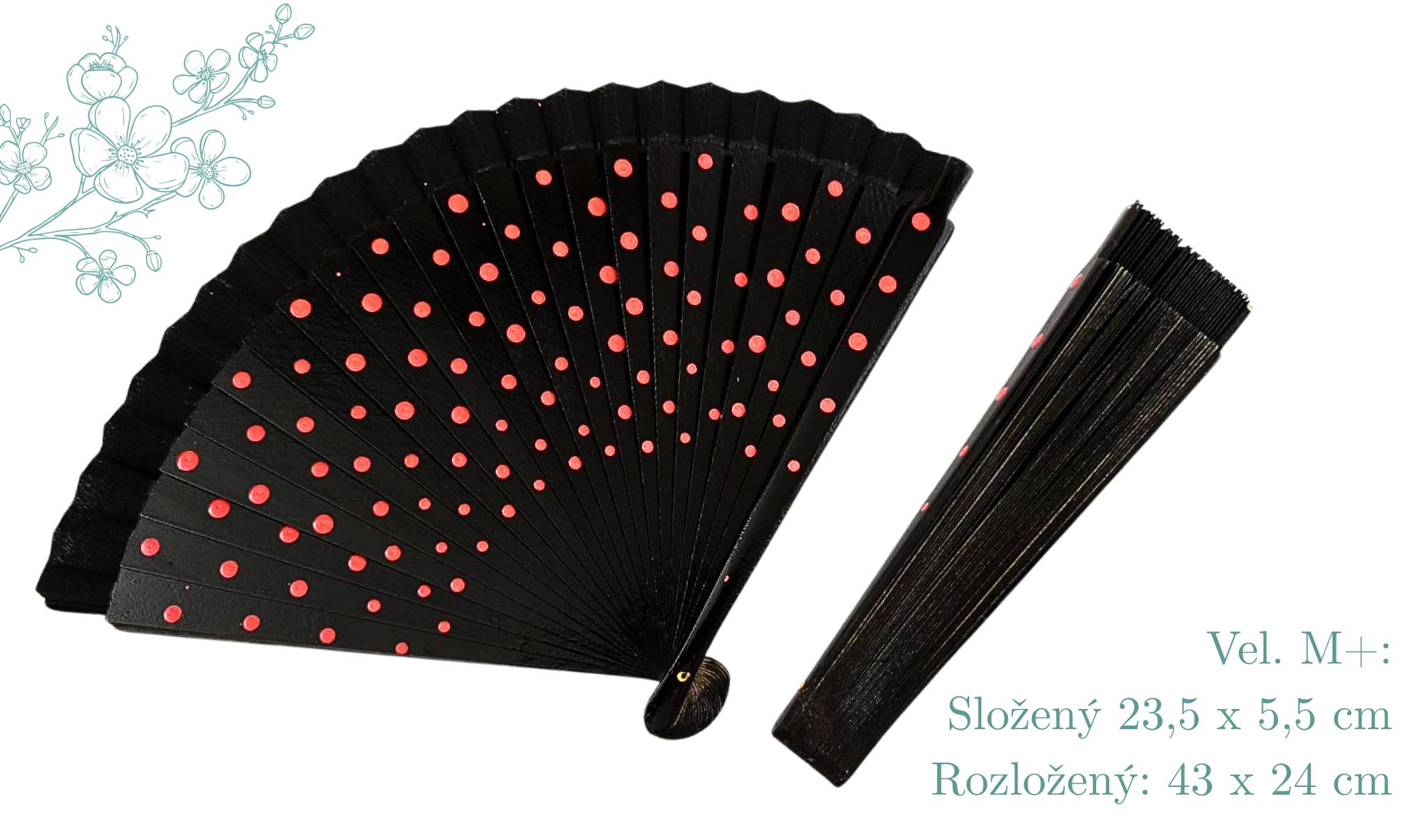 Taneční španělský vějíř Flamenco Puntíky - černý